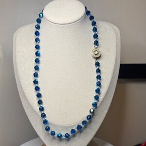 Vintage 20” Rare Colored Blue AB Aurora Borealis Necklace With Rhinestone Clasp